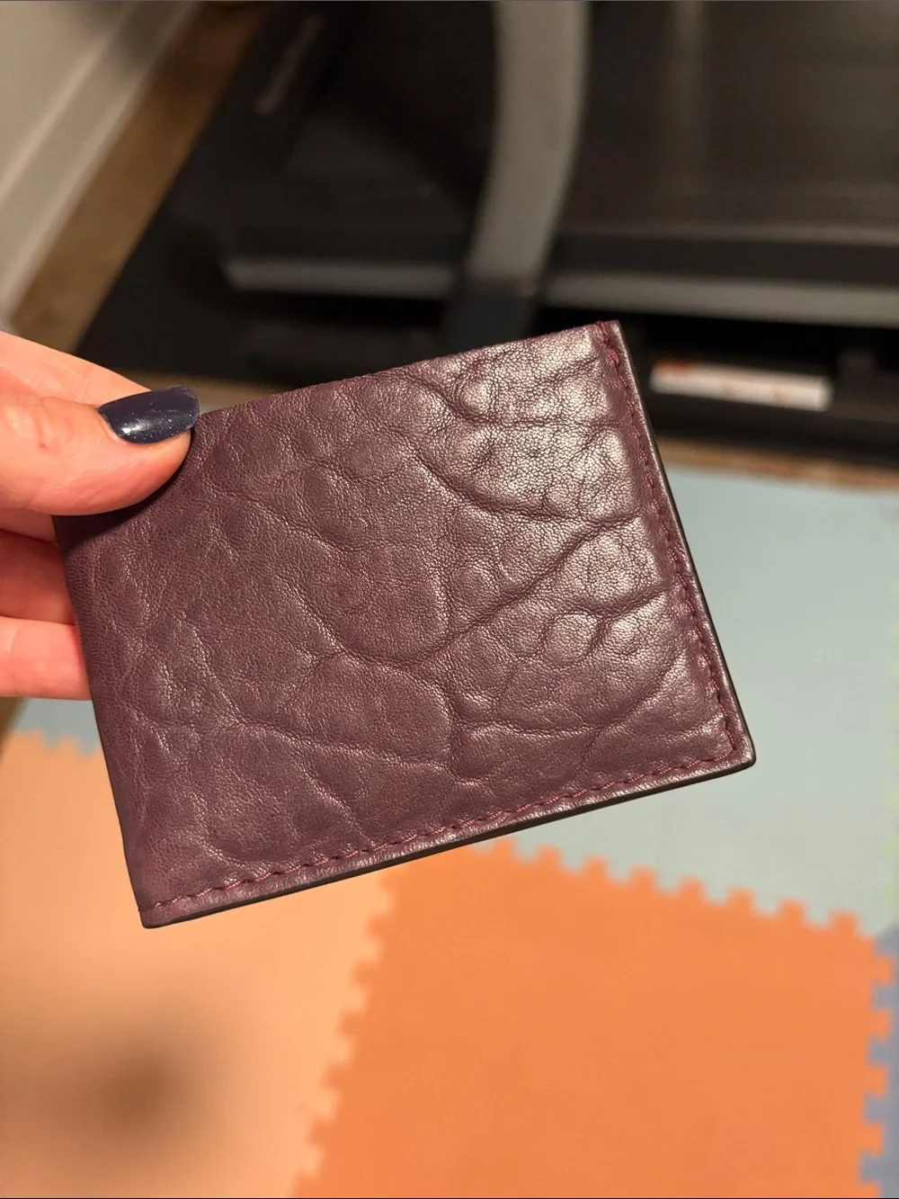 Slim Leather Card Wallet - Plum